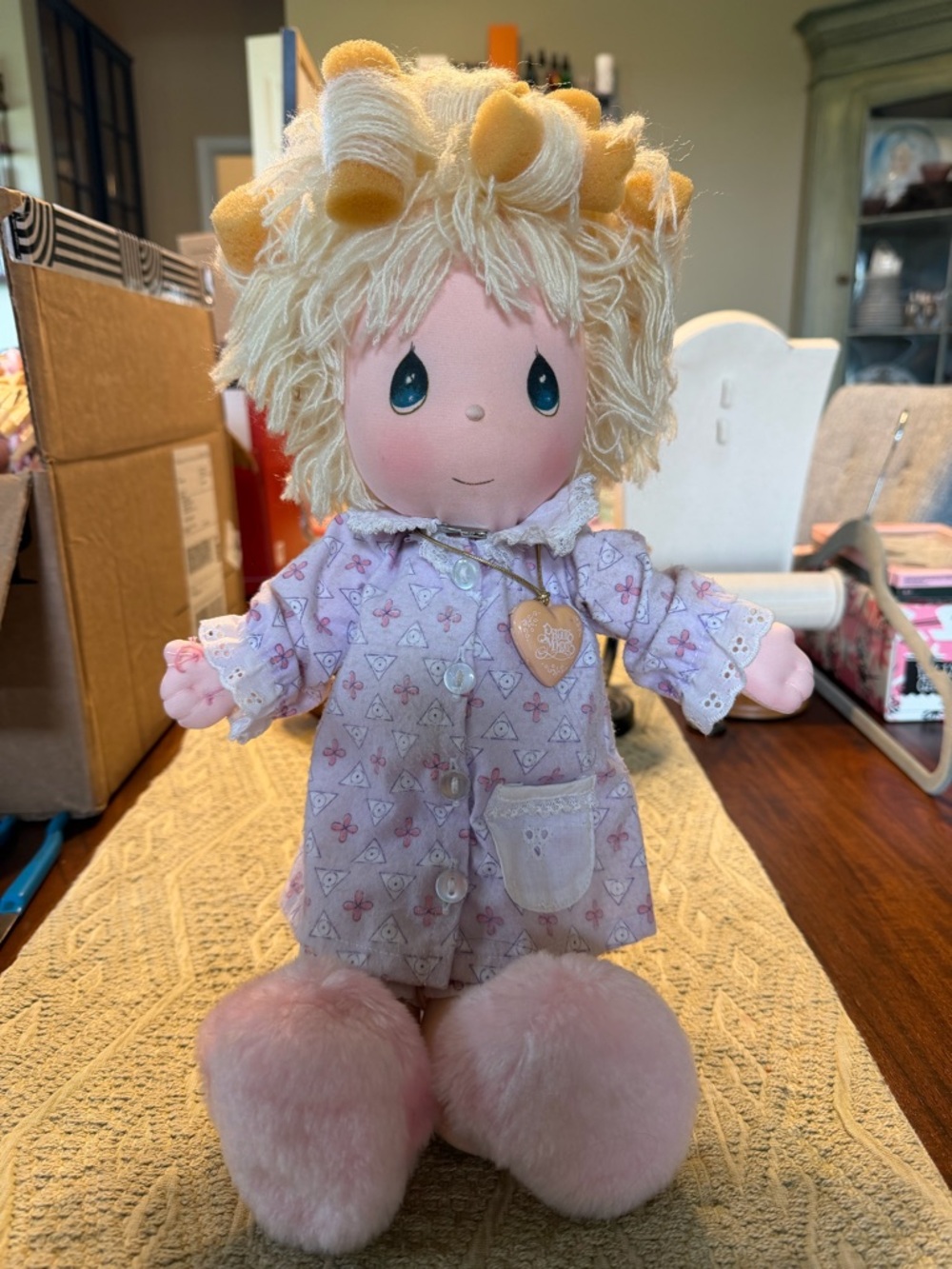 Vintage 1984 Precious Moments 16” Sylvie Doll With Curlers & Slippers